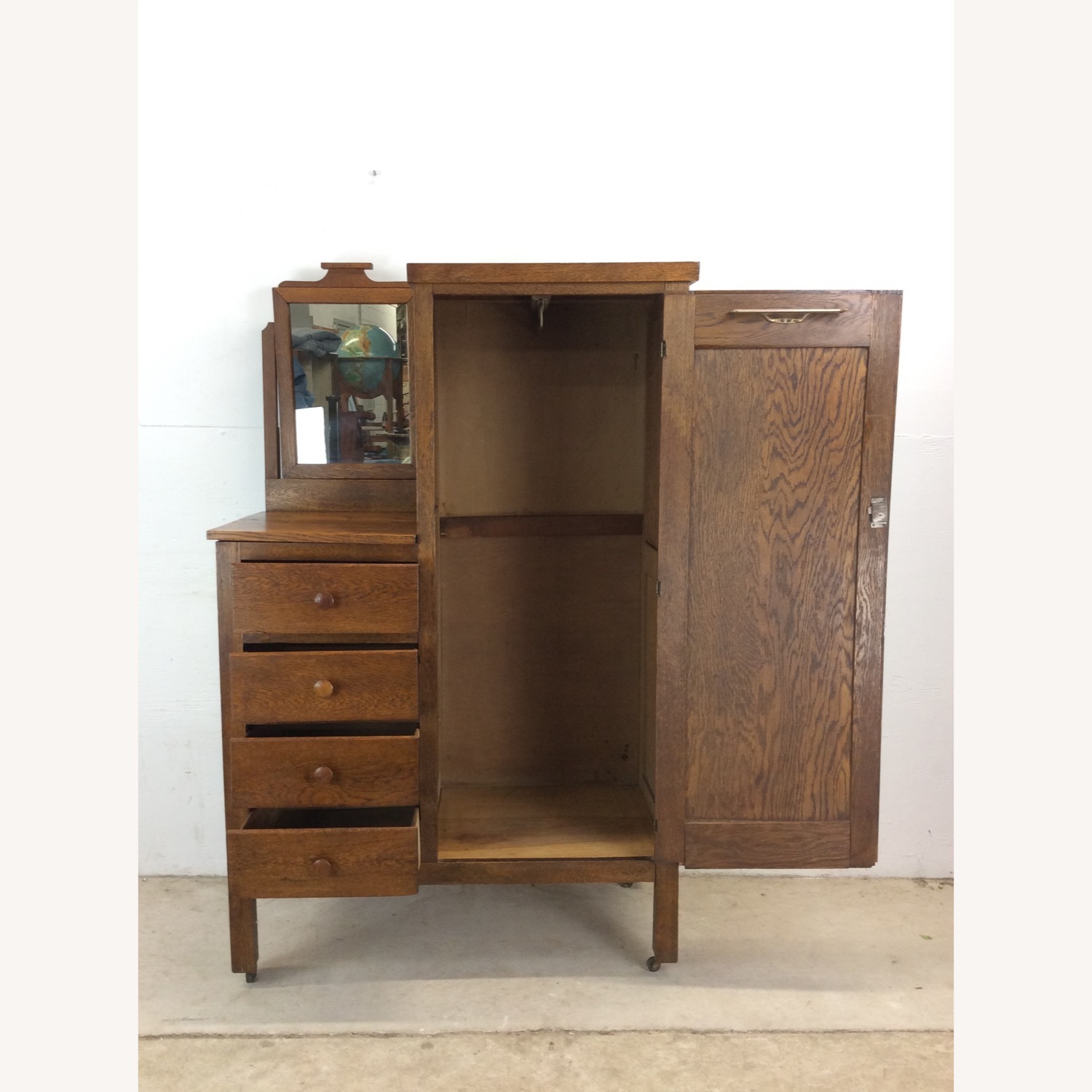 Antique Oak Side by Side Armoire with Mirror - image-16