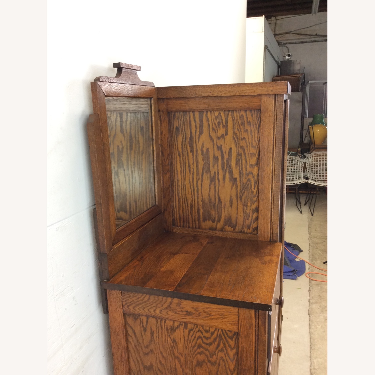 Antique Oak Side by Side Armoire with Mirror - image-13