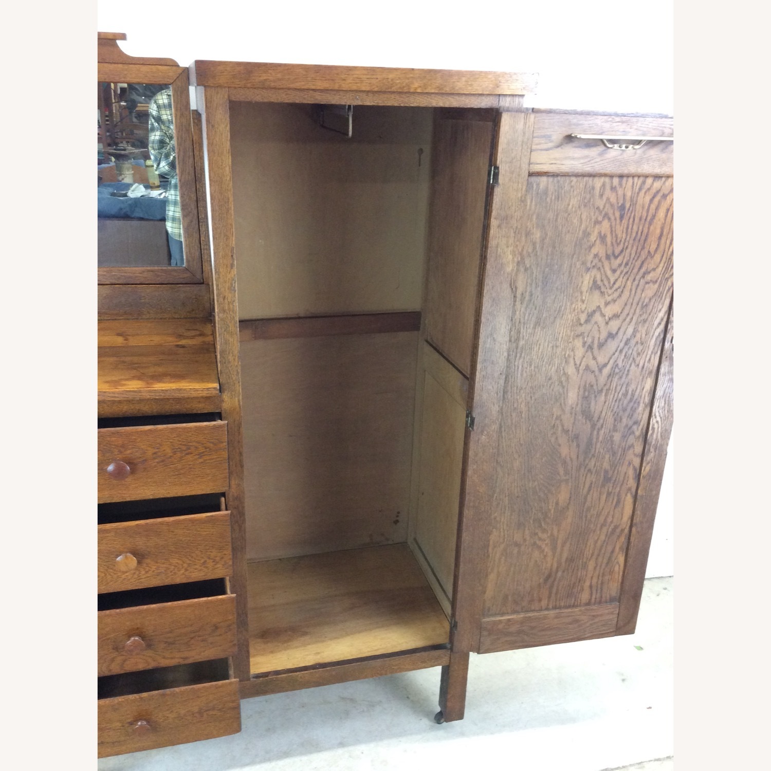 Antique Oak Side by Side Armoire with Mirror - image-17