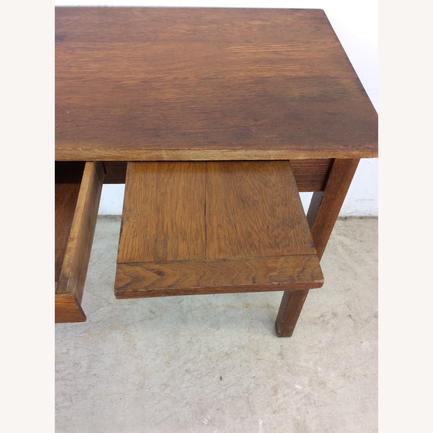 Antique Oak Writing Desk with Drawer & Leaf - image-13
