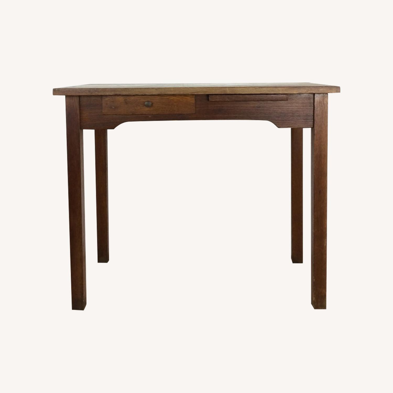 Antique Oak Writing Desk with Drawer & Leaf - image-0