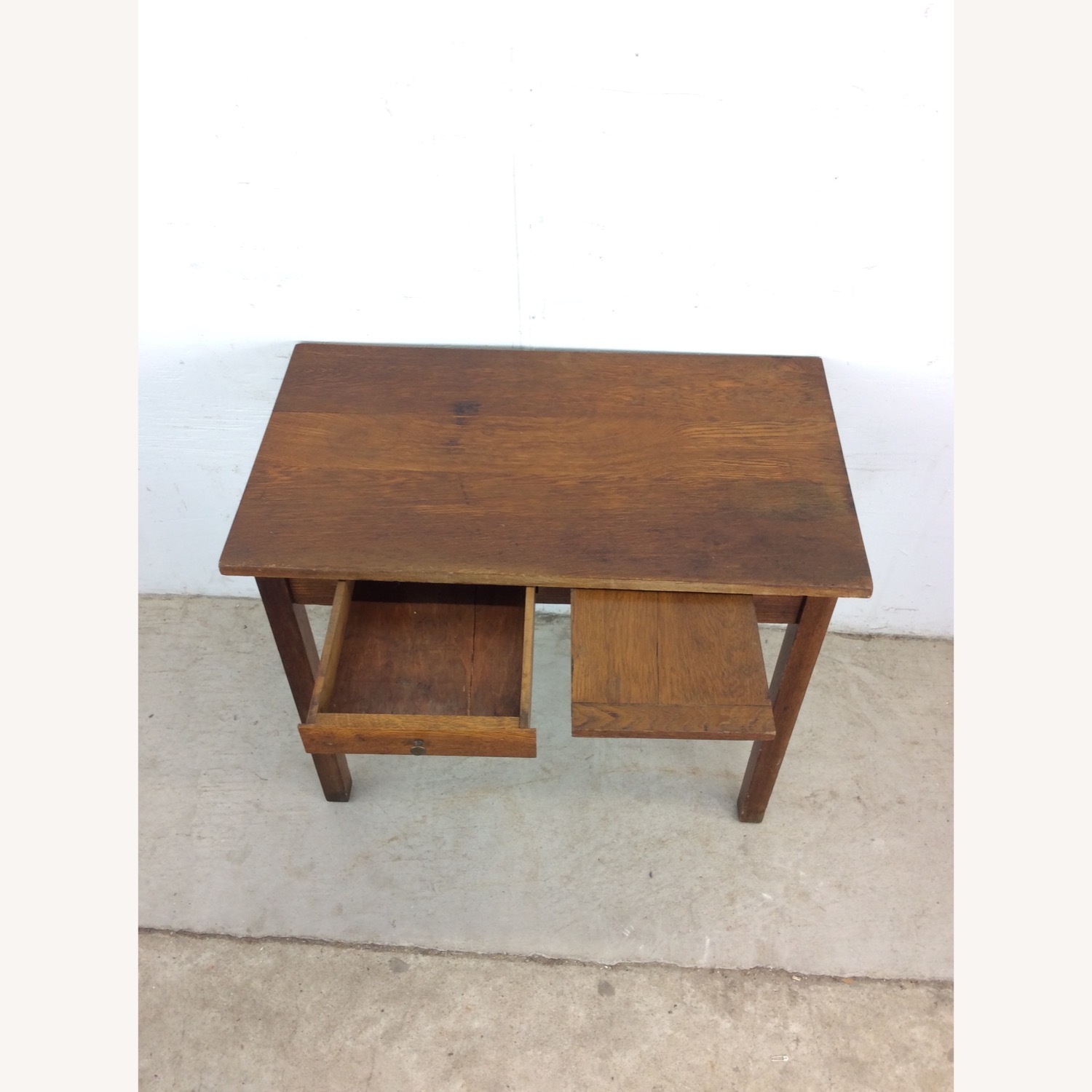 Antique Oak Writing Desk with Drawer & Leaf - image-11