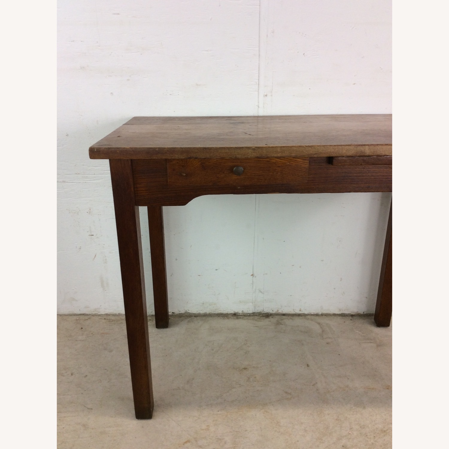 Antique Oak Writing Desk with Drawer & Leaf - image-4