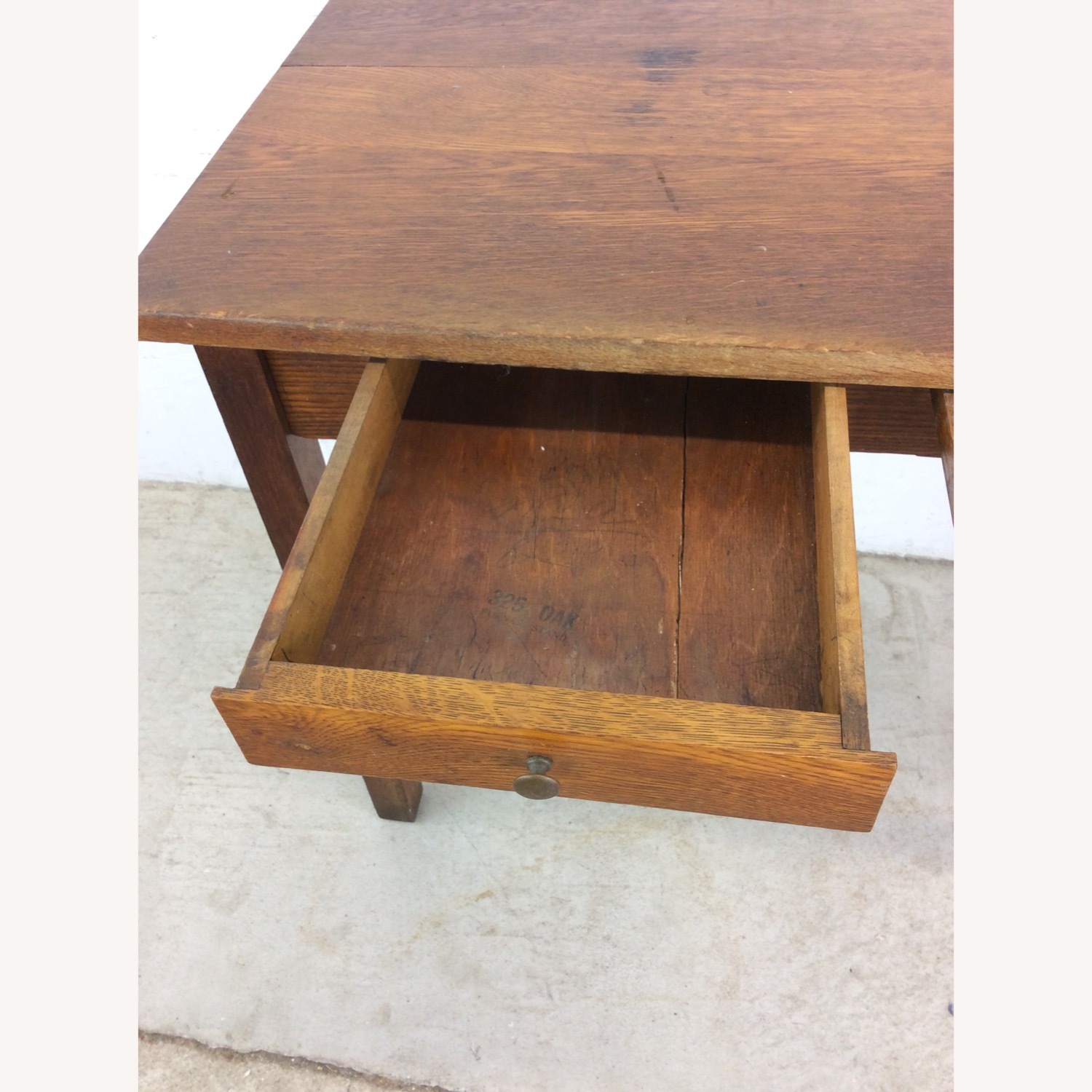 Antique Oak Writing Desk with Drawer & Leaf - image-12