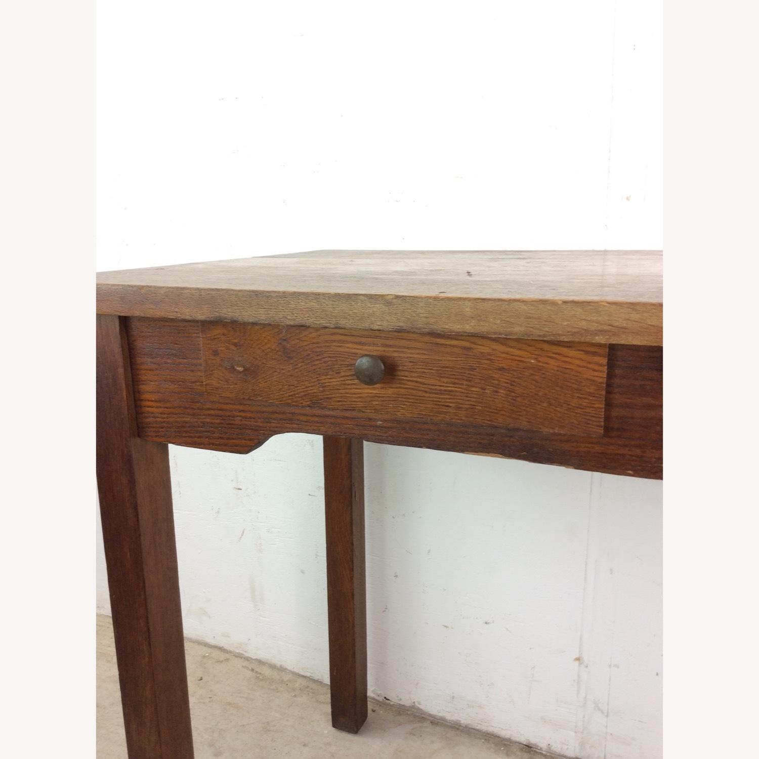Antique Oak Writing Desk with Drawer & Leaf - image-15
