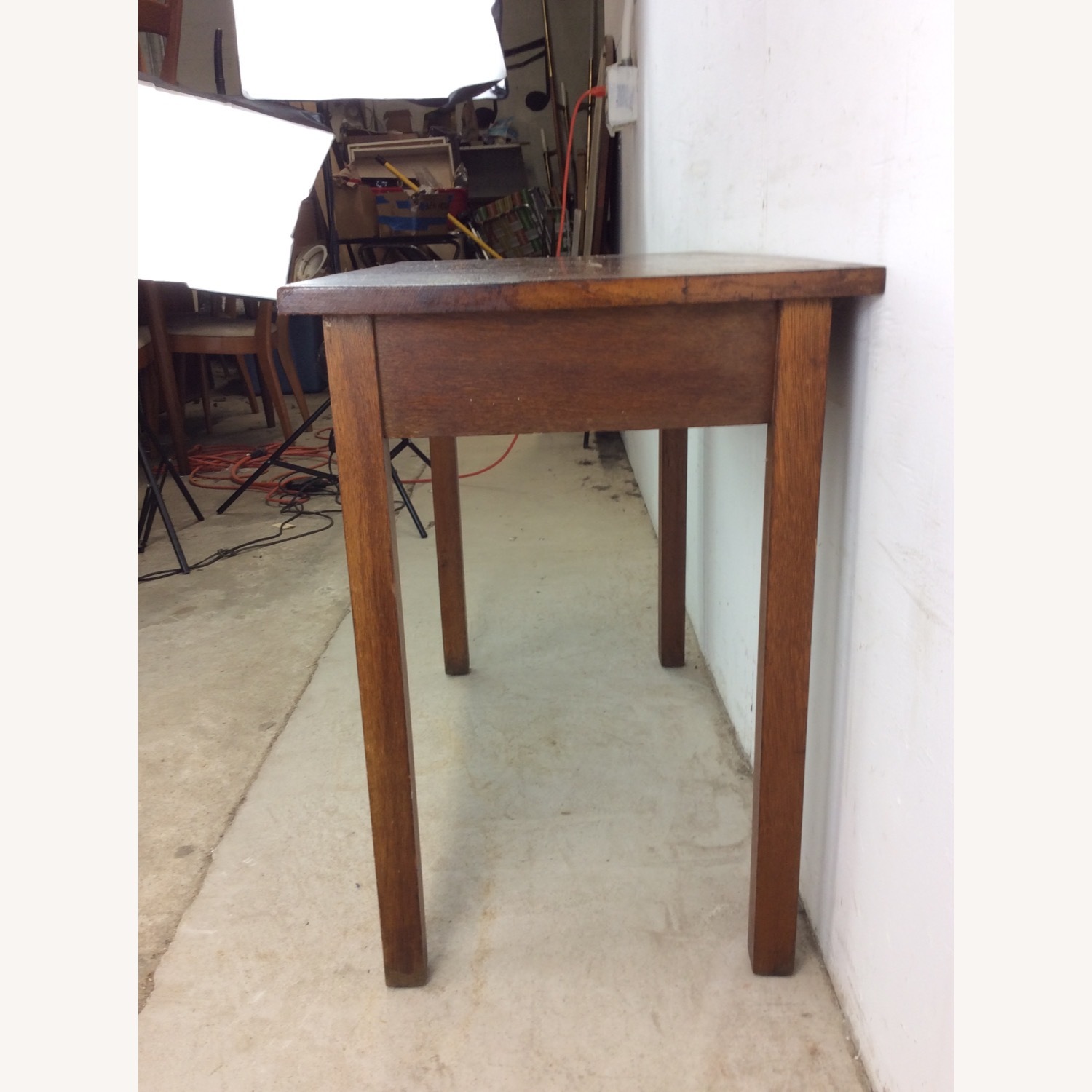 Antique Oak Writing Desk with Drawer & Leaf - image-16