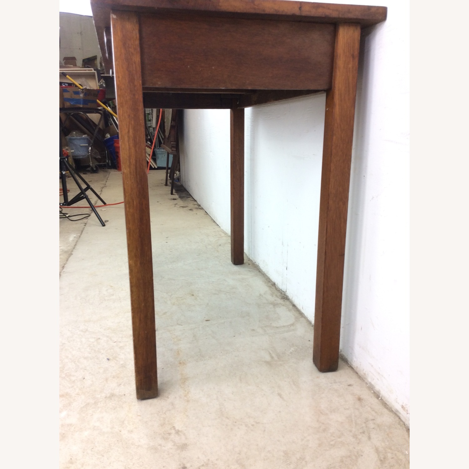 Antique Oak Writing Desk with Drawer & Leaf - image-17