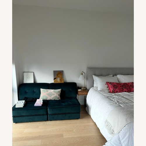 Used Velvet Emerald Loveseat from Target x Bungalow for sale on AptDeco