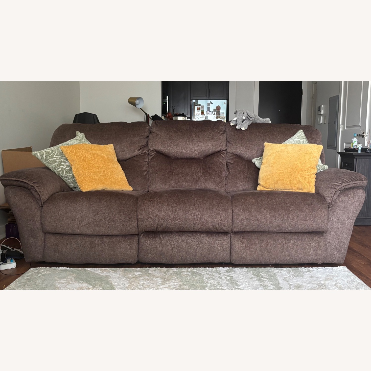 SoMo Reclining Mocha Sofa with Power Headrest - image-1