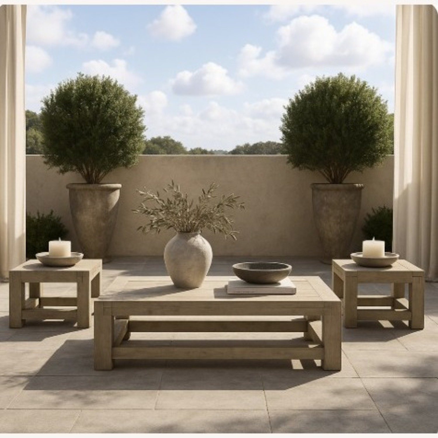 RH French Beam Teak Outdoor Table Set – 3 Pieces - image-0