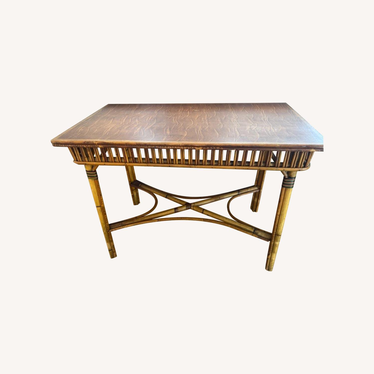 Vintage Rattan & Wood Side Table - image-0