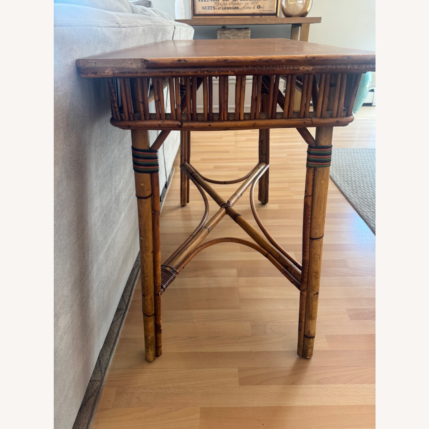 Vintage Rattan & Wood Side Table - image-4