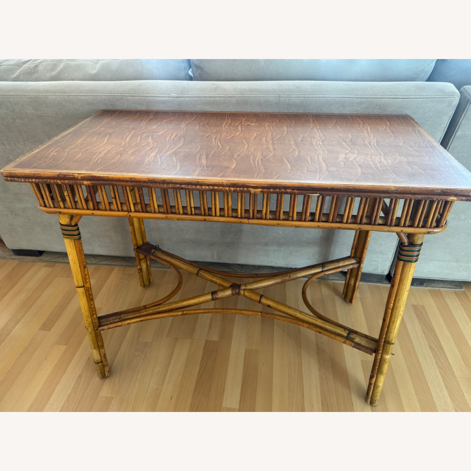 Vintage Rattan & Wood Side Table - image-1