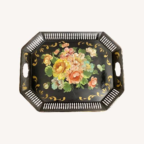 Used Toleware Hand Painted Floral Metal Tray Wall Art for sale on AptDeco