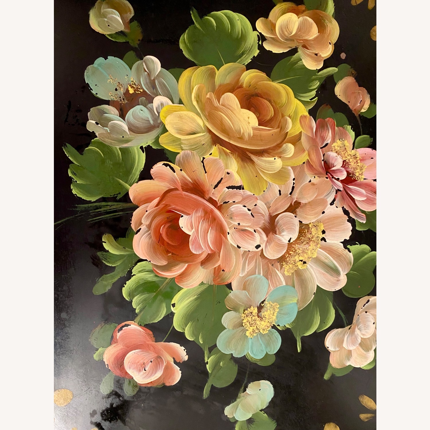 Toleware Hand Painted Floral Metal Tray Wall Art - image-2