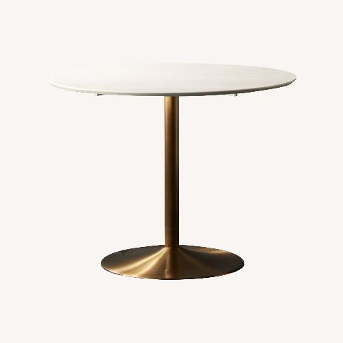 Used CB2 Odyssey Brass Table White Top for sale on AptDeco