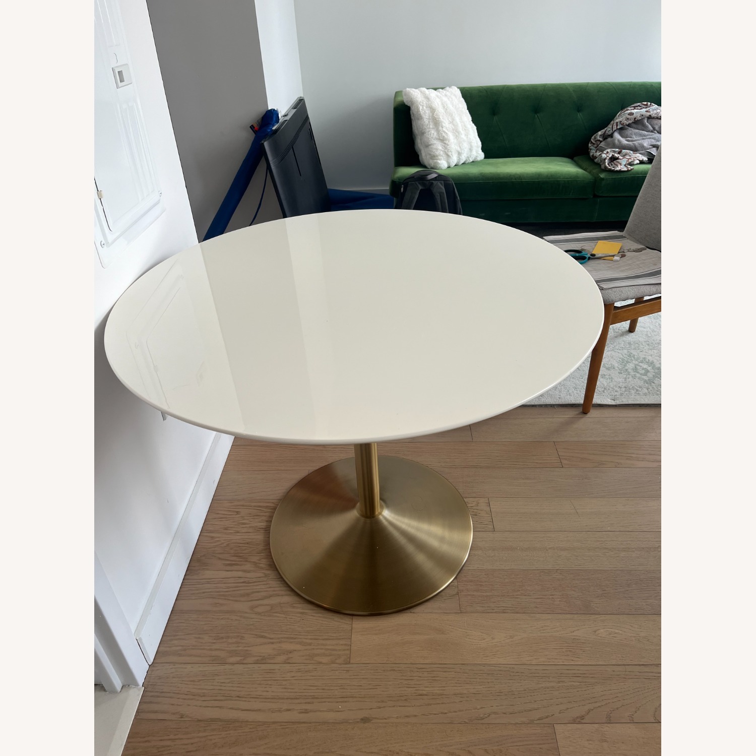 CB2 Odyssey Brass Table White Top - image-1