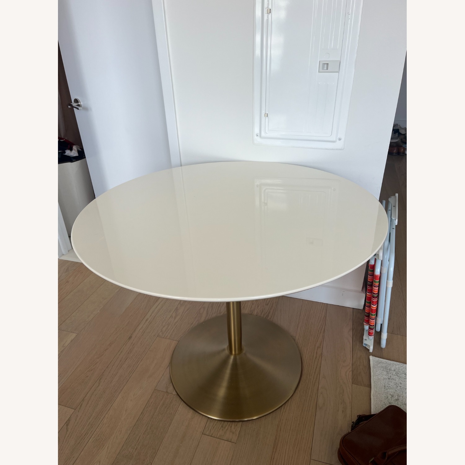 CB2 Odyssey Brass Table White Top - image-3