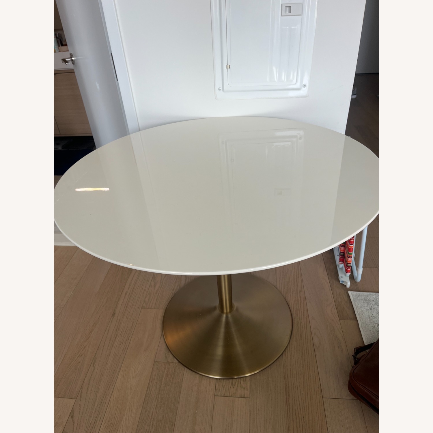 CB2 Odyssey Brass Table White Top - image-2