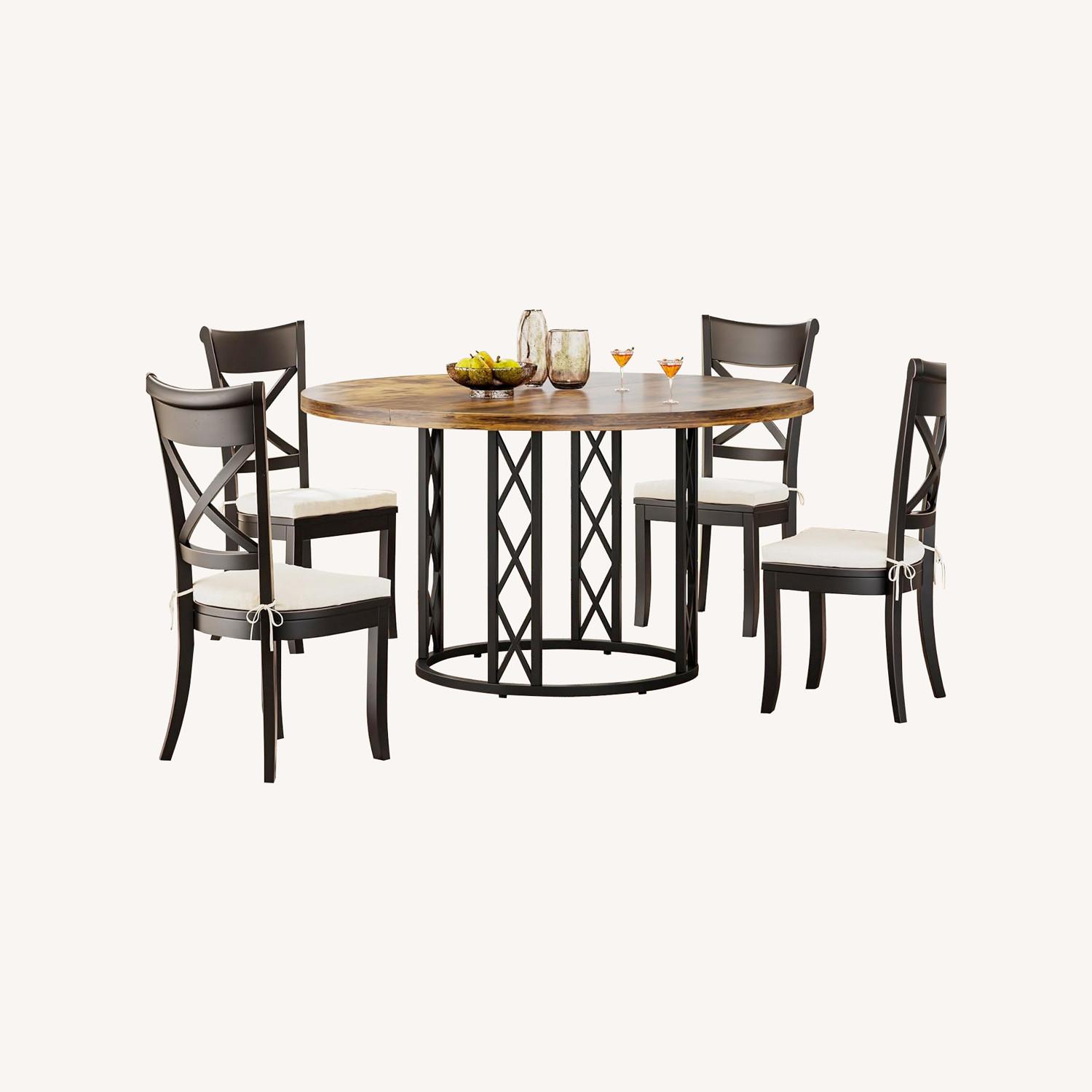 47" Round Dining Set 4 Fabric Chairs - image-0