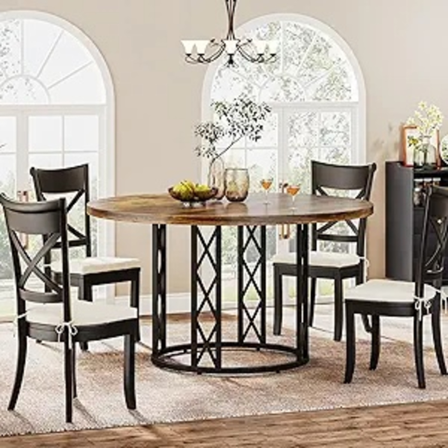 47" Round Dining Set 4 Fabric Chairs - image-4