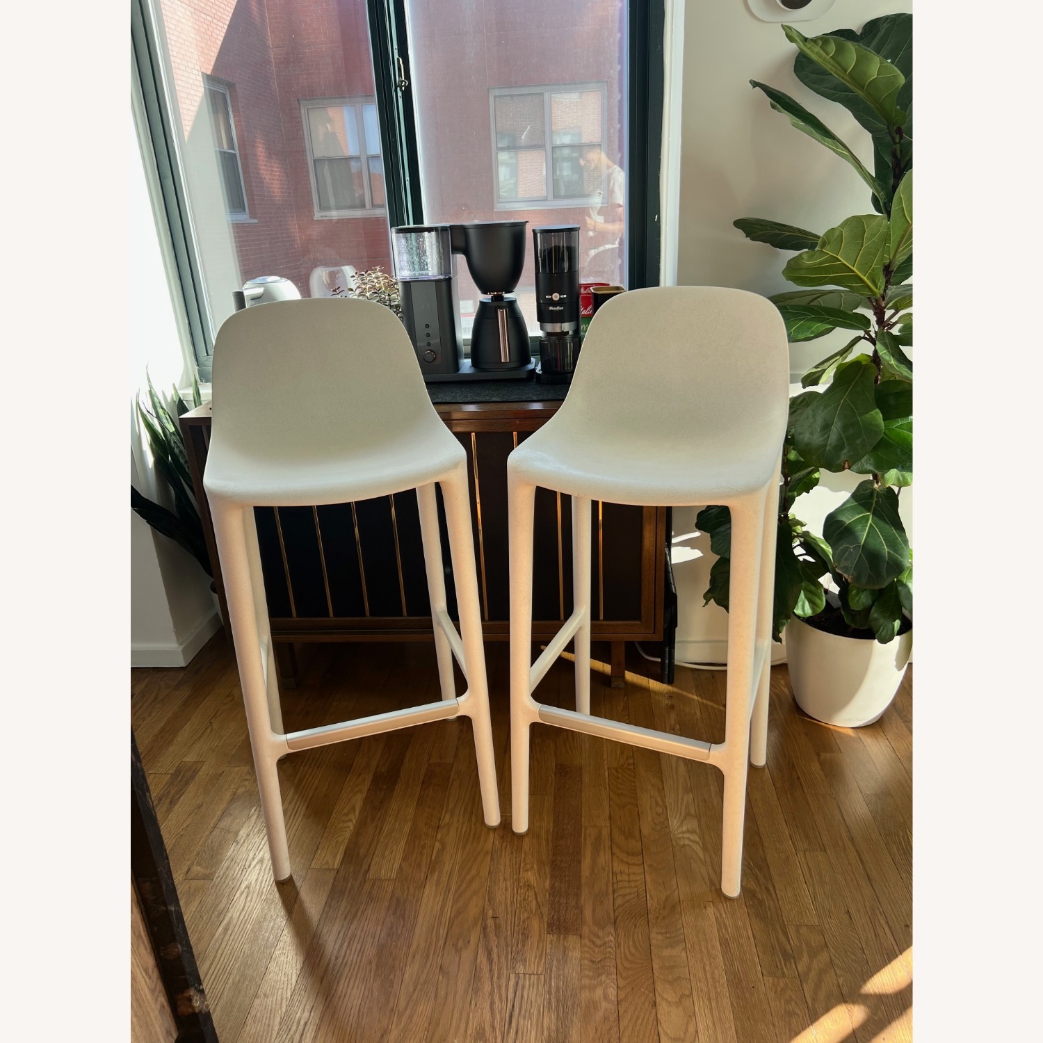 Pair of Emeco Broom Bar Stools - White - image-1