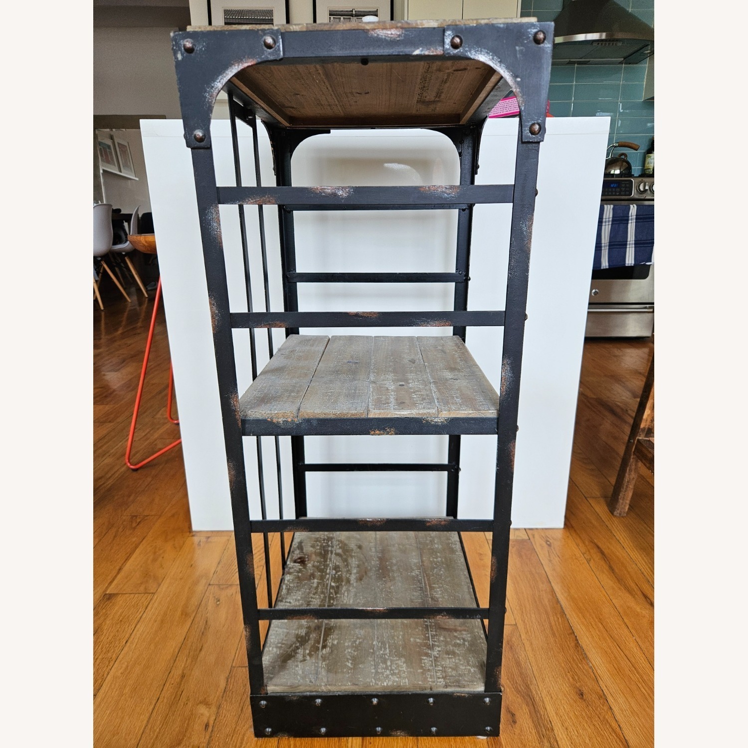 A Pair of Industrial Wood+Metal Shelves - image-4