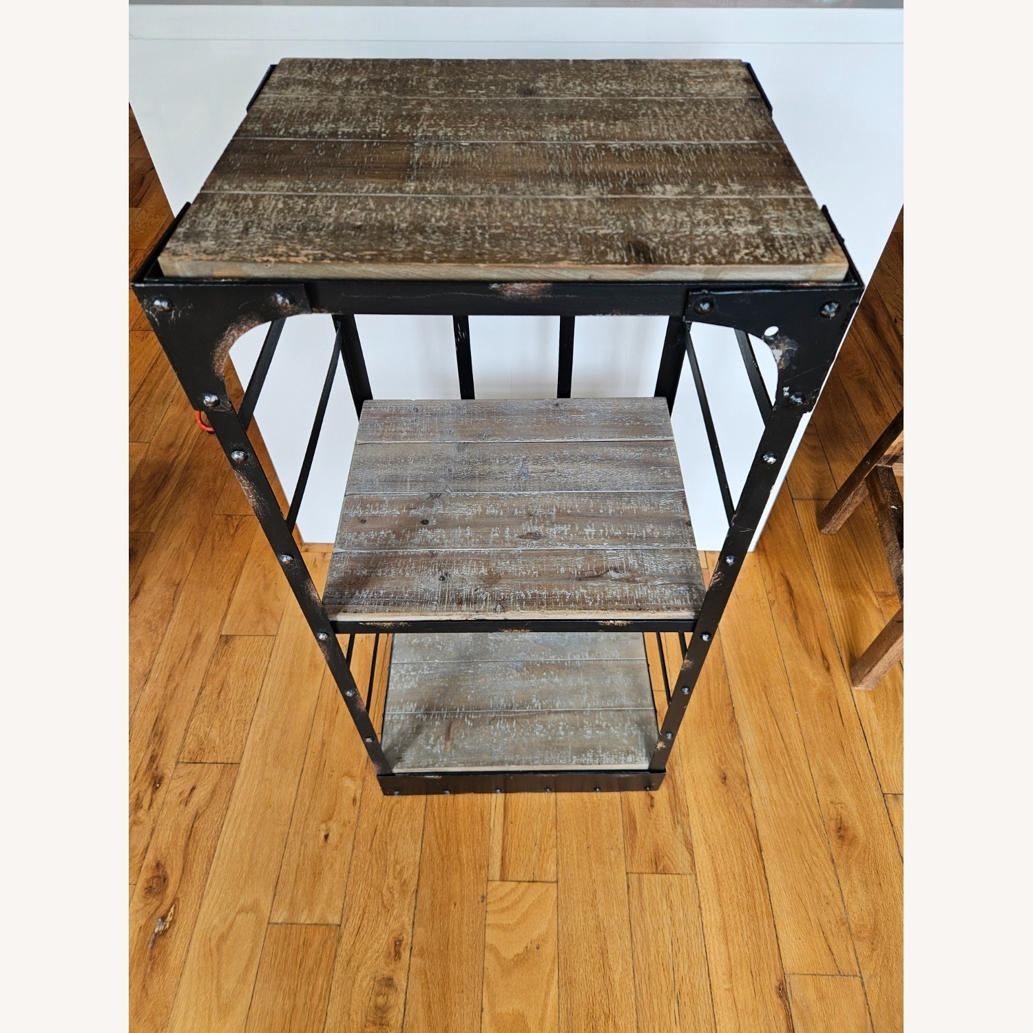 A Pair of Industrial Wood+Metal Shelves - image-3