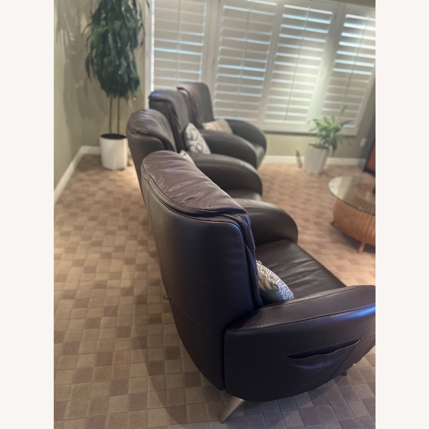 Brown Leather 4-Seat Recliner/Massager - image-3