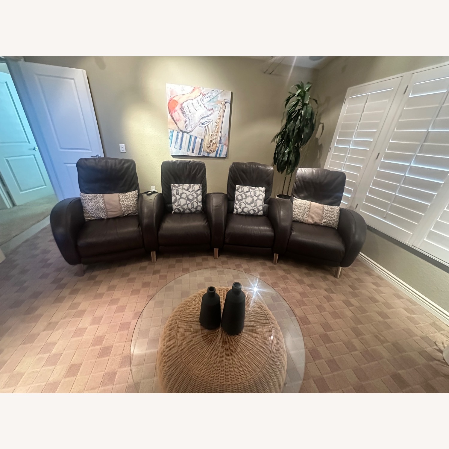 Brown Leather 4-Seat Recliner/Massager - image-5