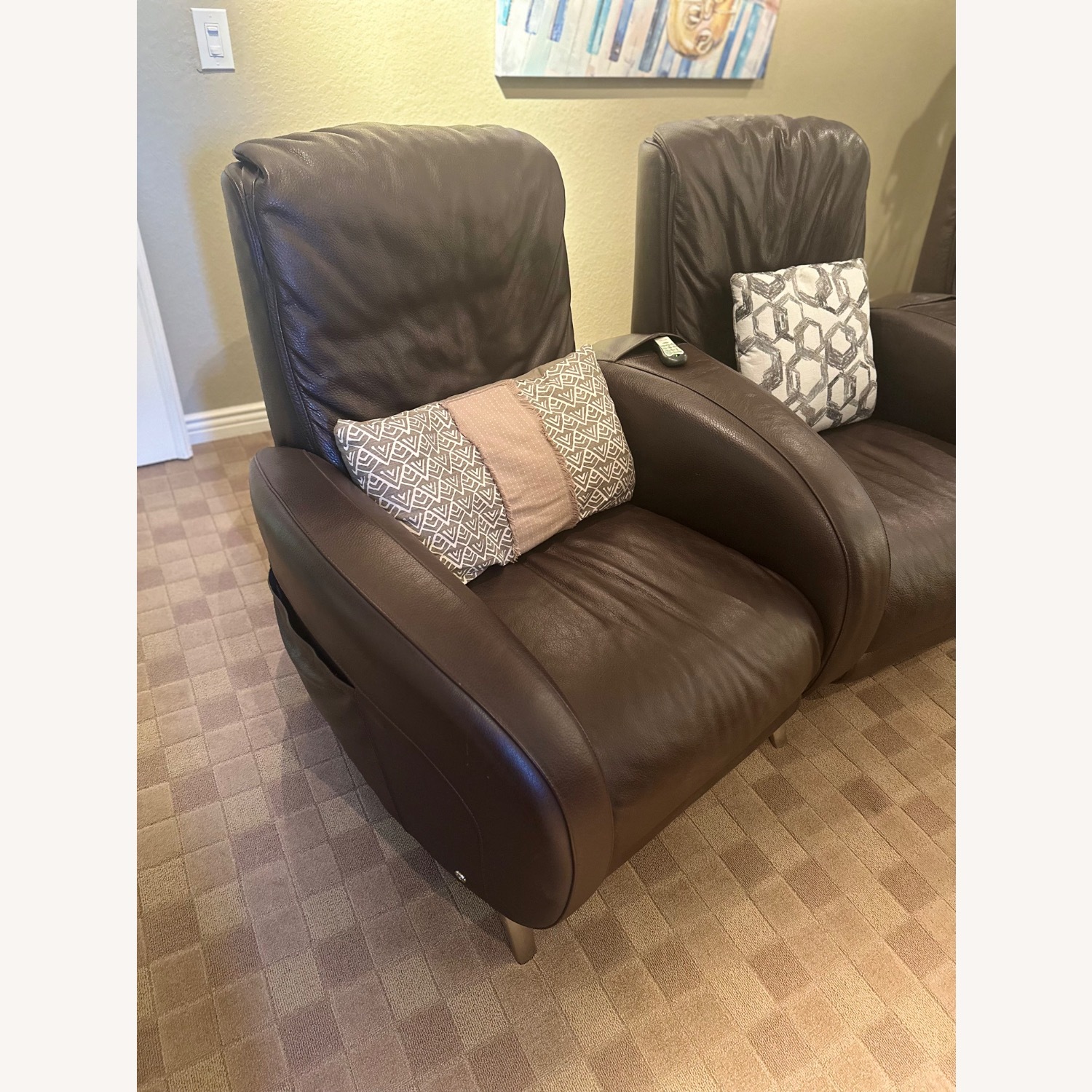 Brown Leather 4-Seat Recliner/Massager - image-2