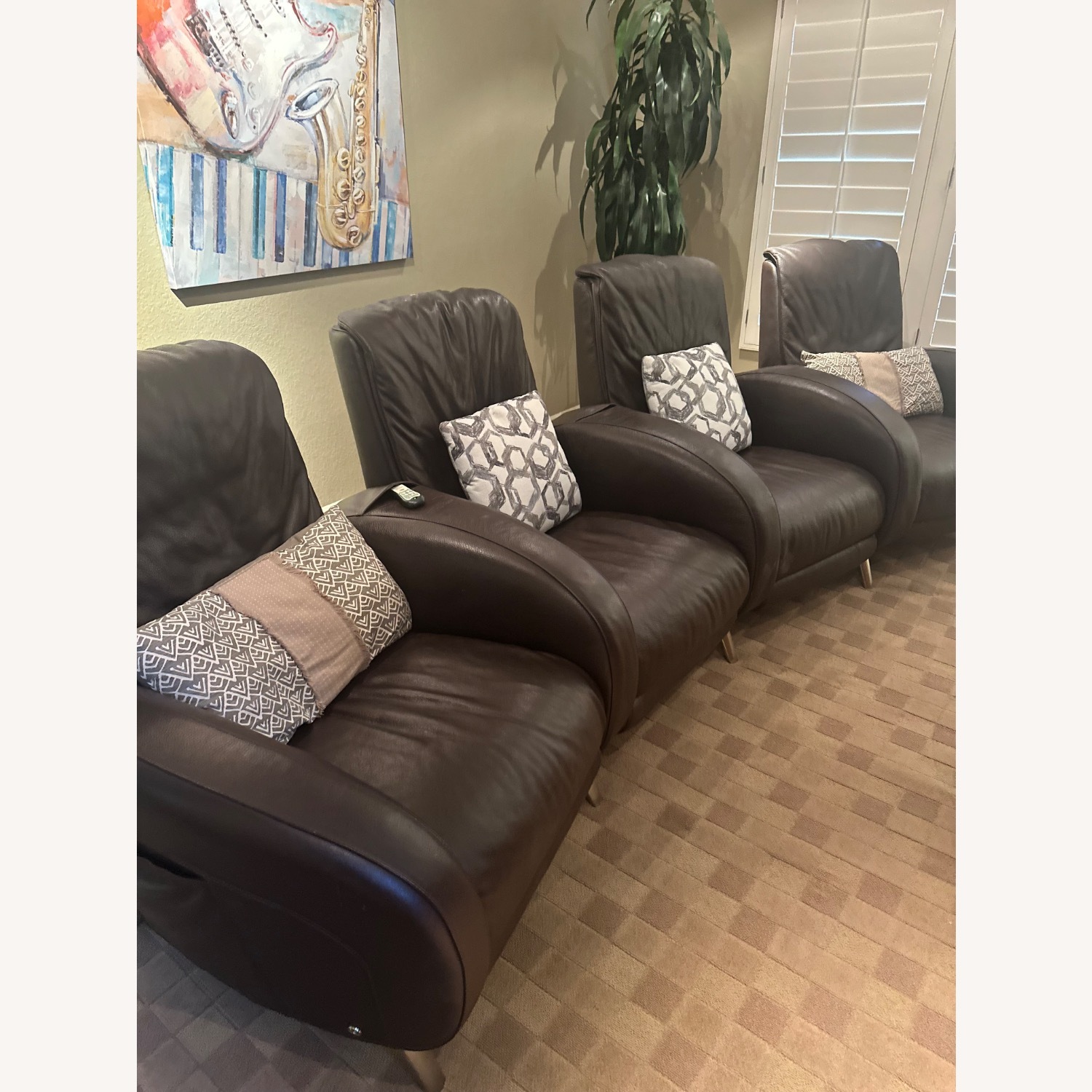 Brown Leather 4-Seat Recliner/Massager - image-1