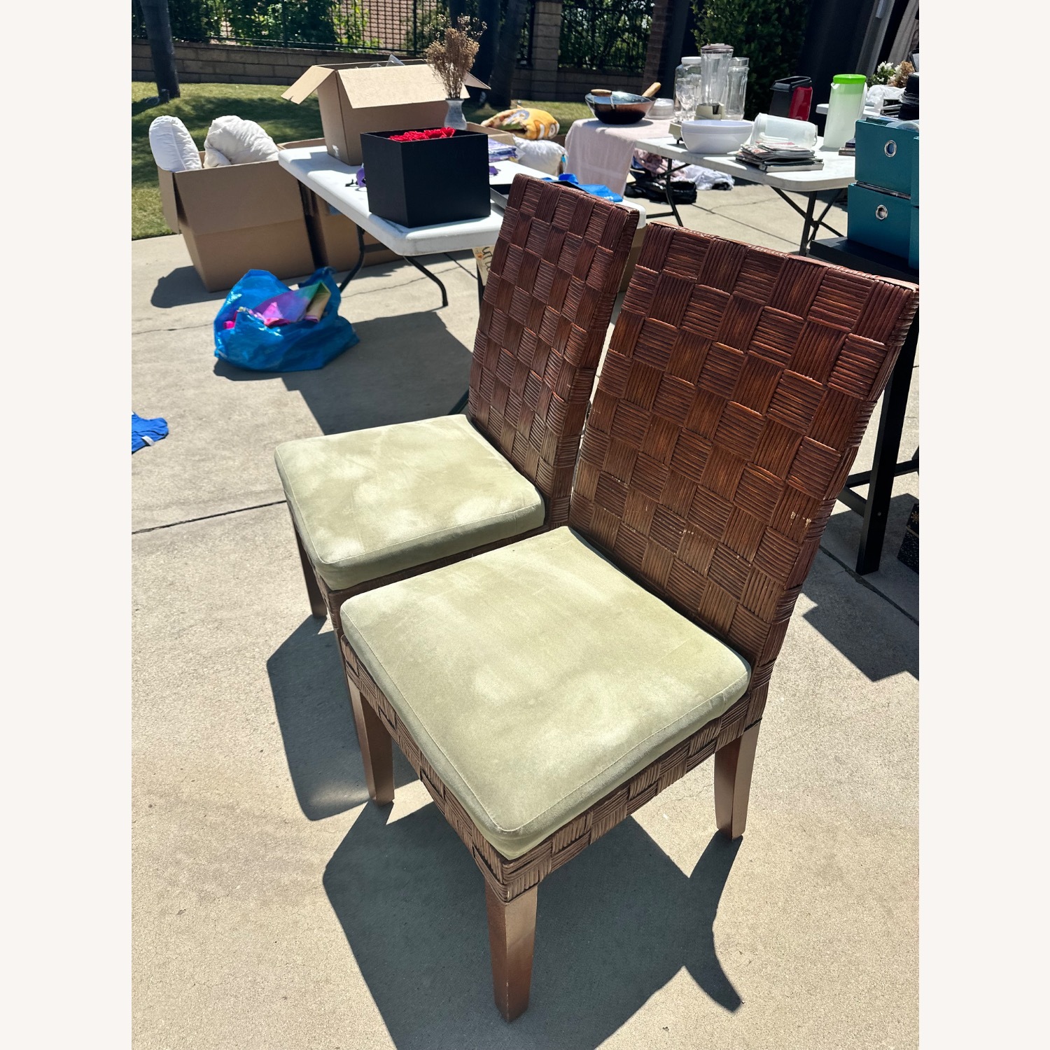 Two Rattan Chairs High Back & Soft Suede Cushions - image-3