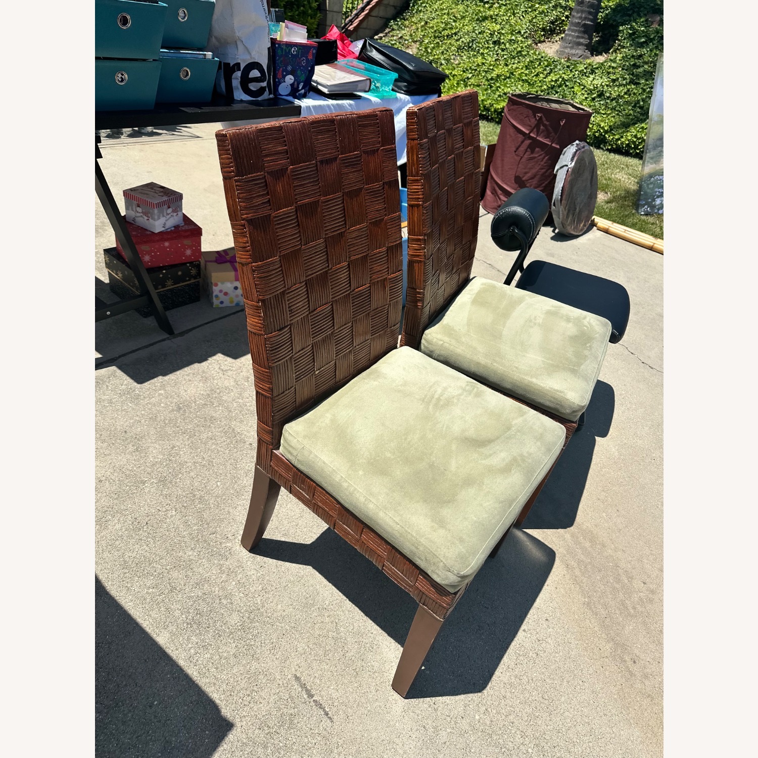 Two Rattan Chairs High Back & Soft Suede Cushions - image-4