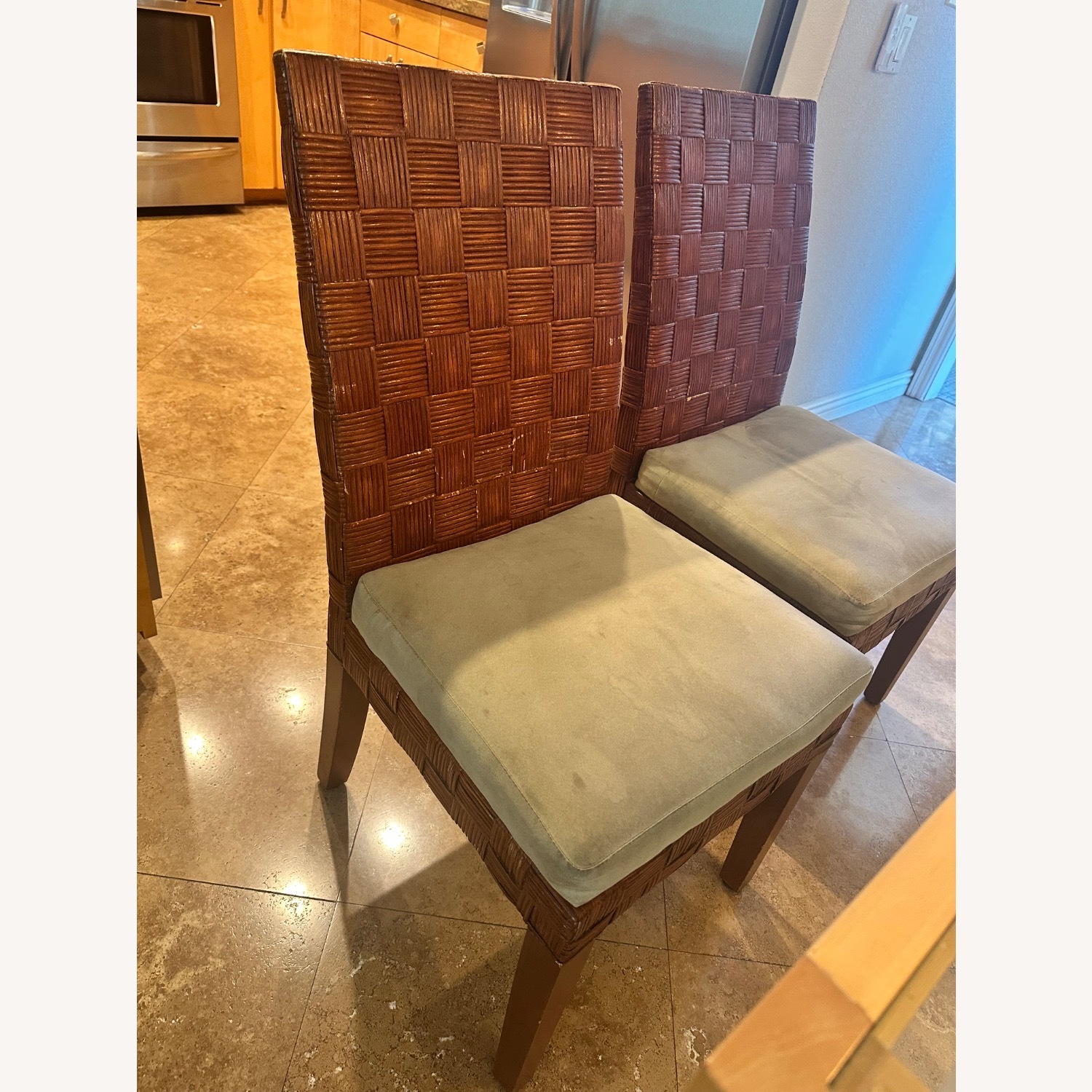 Two Rattan Chairs High Back & Soft Suede Cushions - image-1