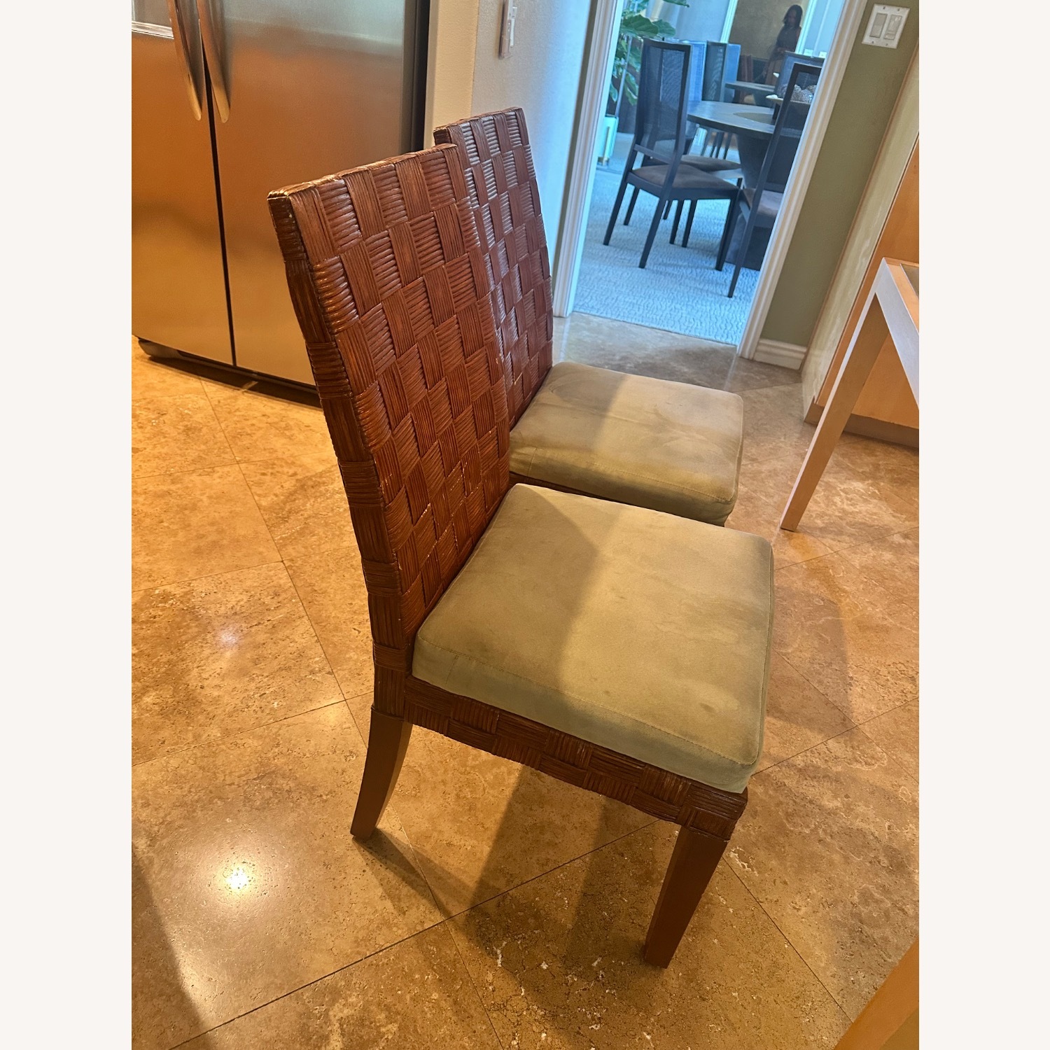 Two Rattan Chairs High Back & Soft Suede Cushions - image-2