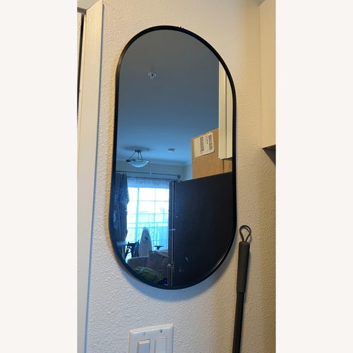 Used Oval Wall Mirror with Black Aluminum Frame for sale on AptDeco