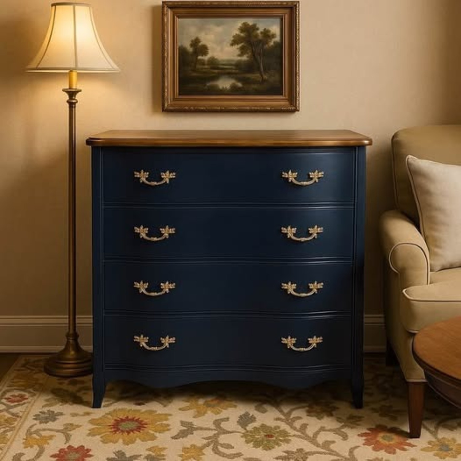 Vintage Navy Serpentine Dresser - image-3