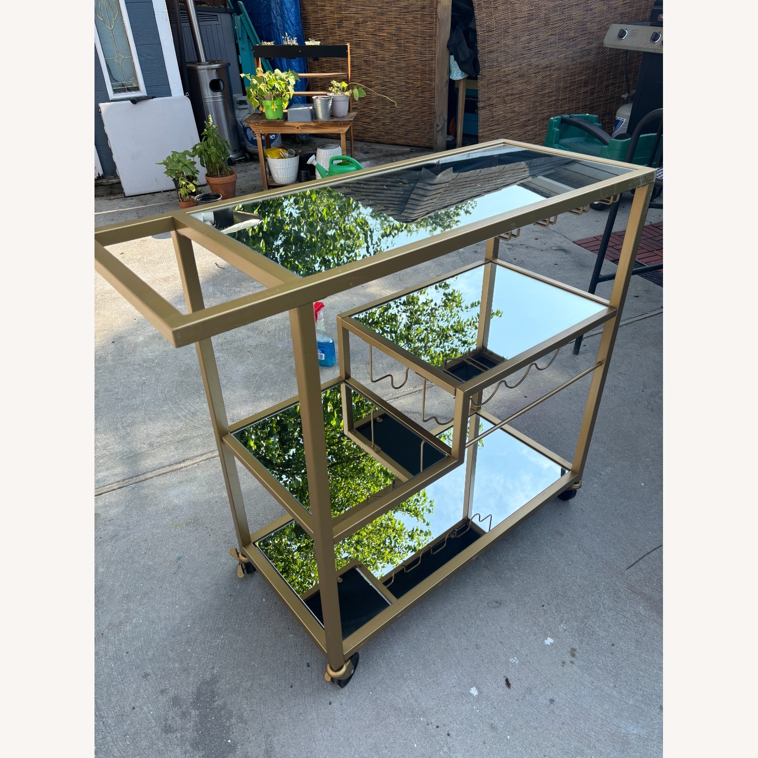 West Elm Elegant Rolling Bar with Mirrored Shelves - image-3