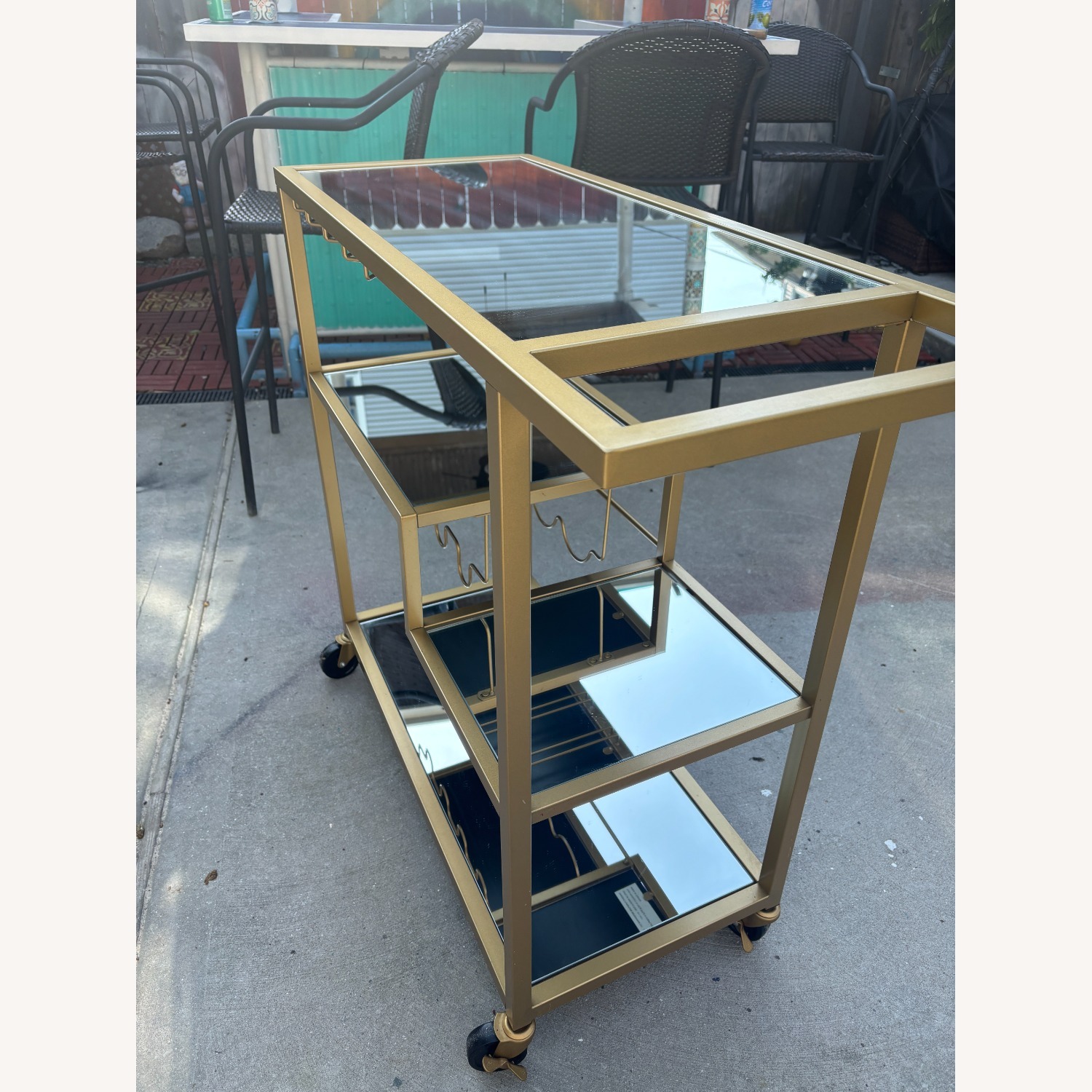 West Elm Elegant Rolling Bar with Mirrored Shelves - image-2