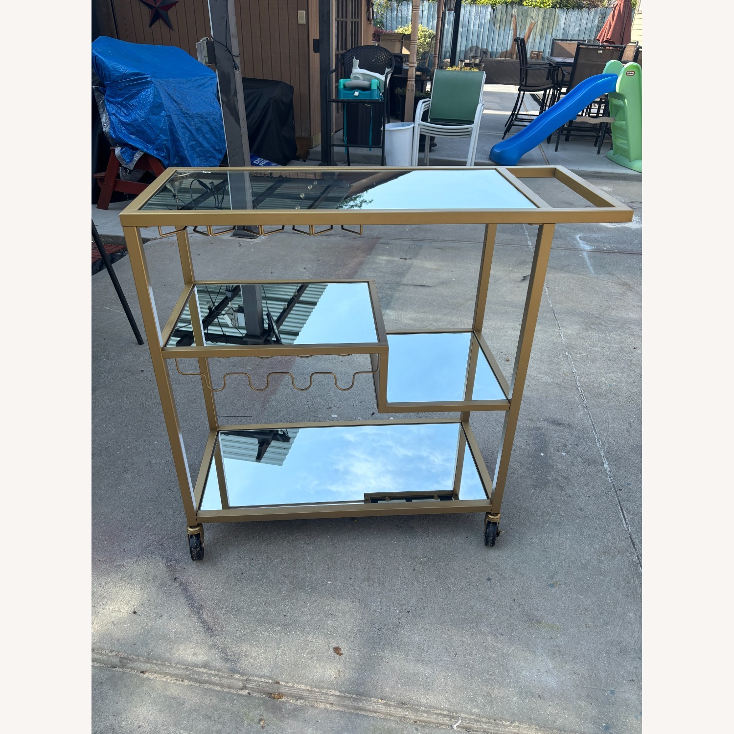 West Elm Elegant Rolling Bar with Mirrored Shelves - image-4