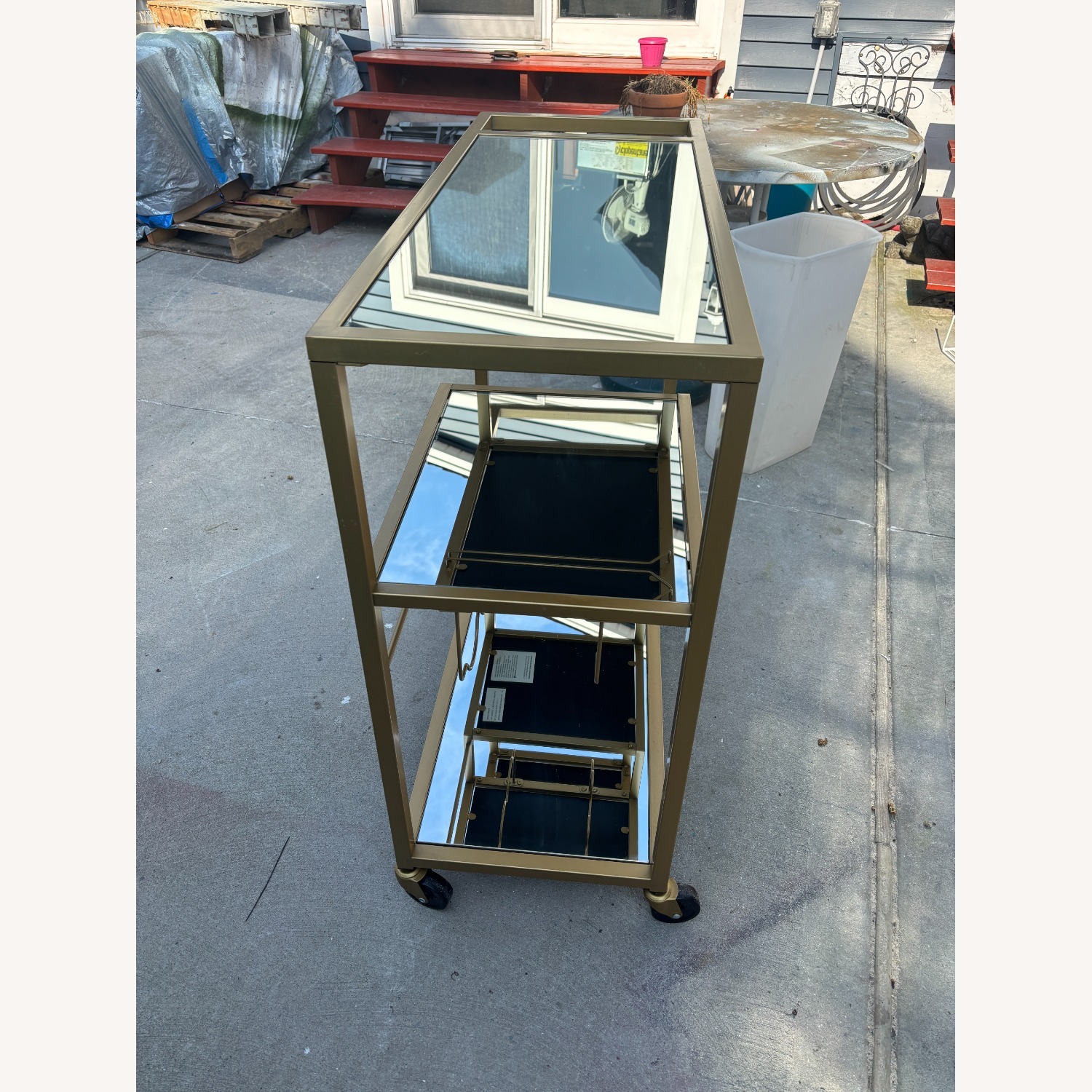 West Elm Elegant Rolling Bar with Mirrored Shelves - image-7