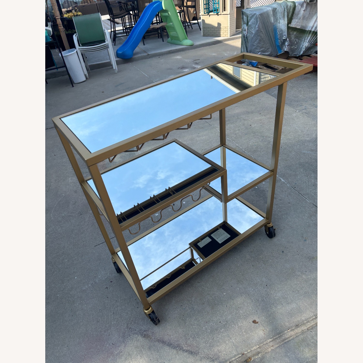 West Elm Elegant Rolling Bar with Mirrored Shelves - image-1