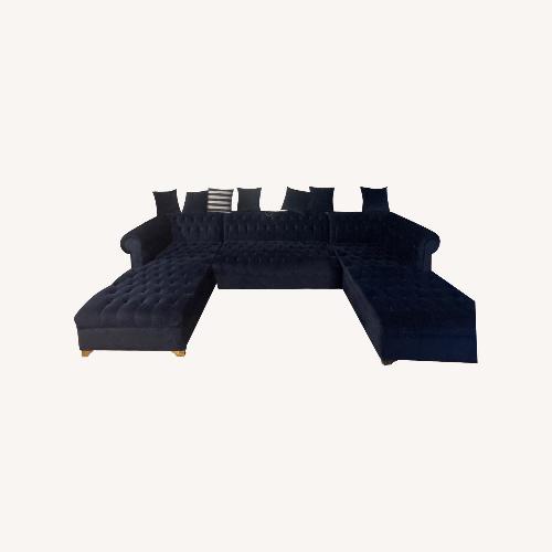 Used 3 Piece Velvet Sectional In Navy --Sectional for sale on AptDeco