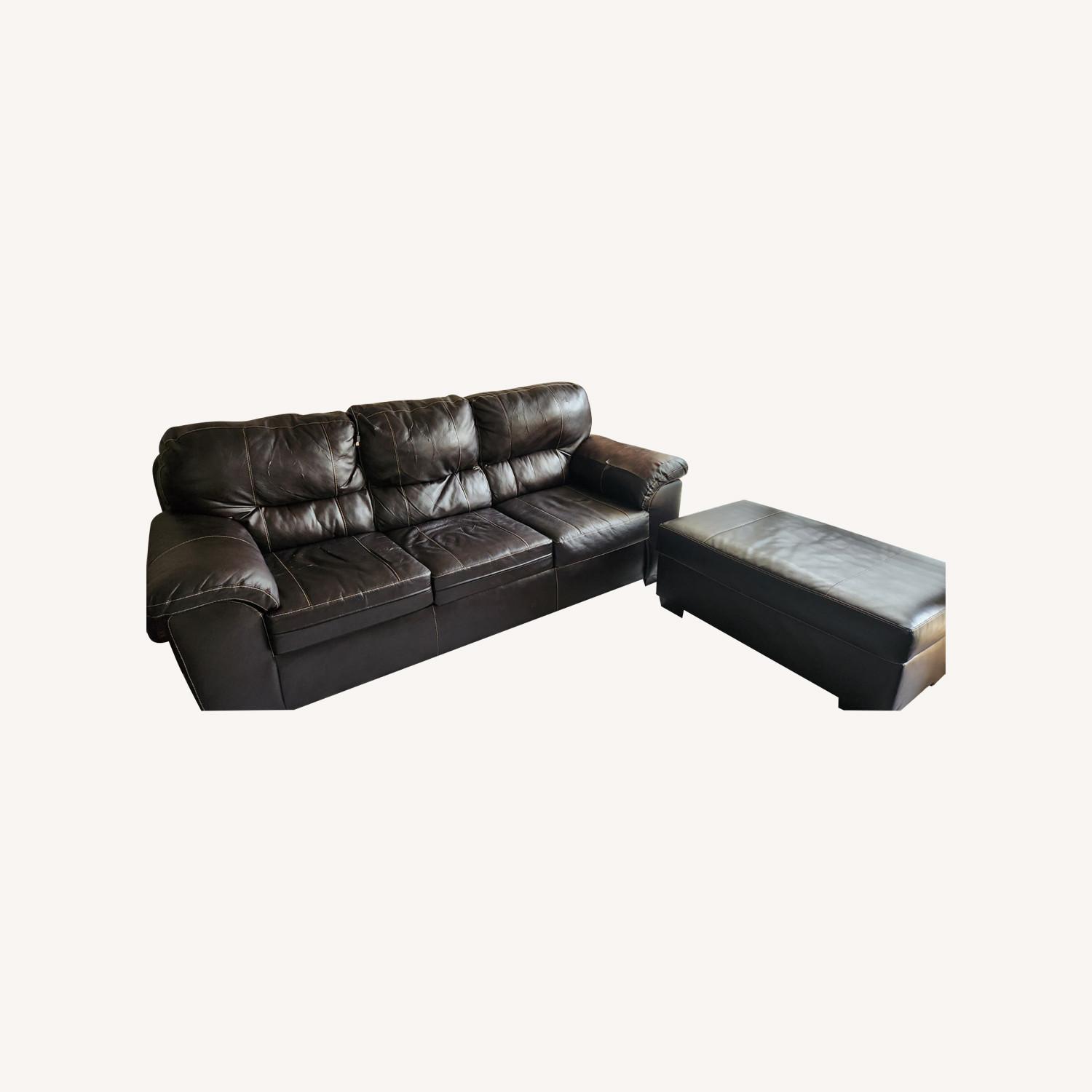 3 Seater Faux Leather Sofa with Ottoman - image-0