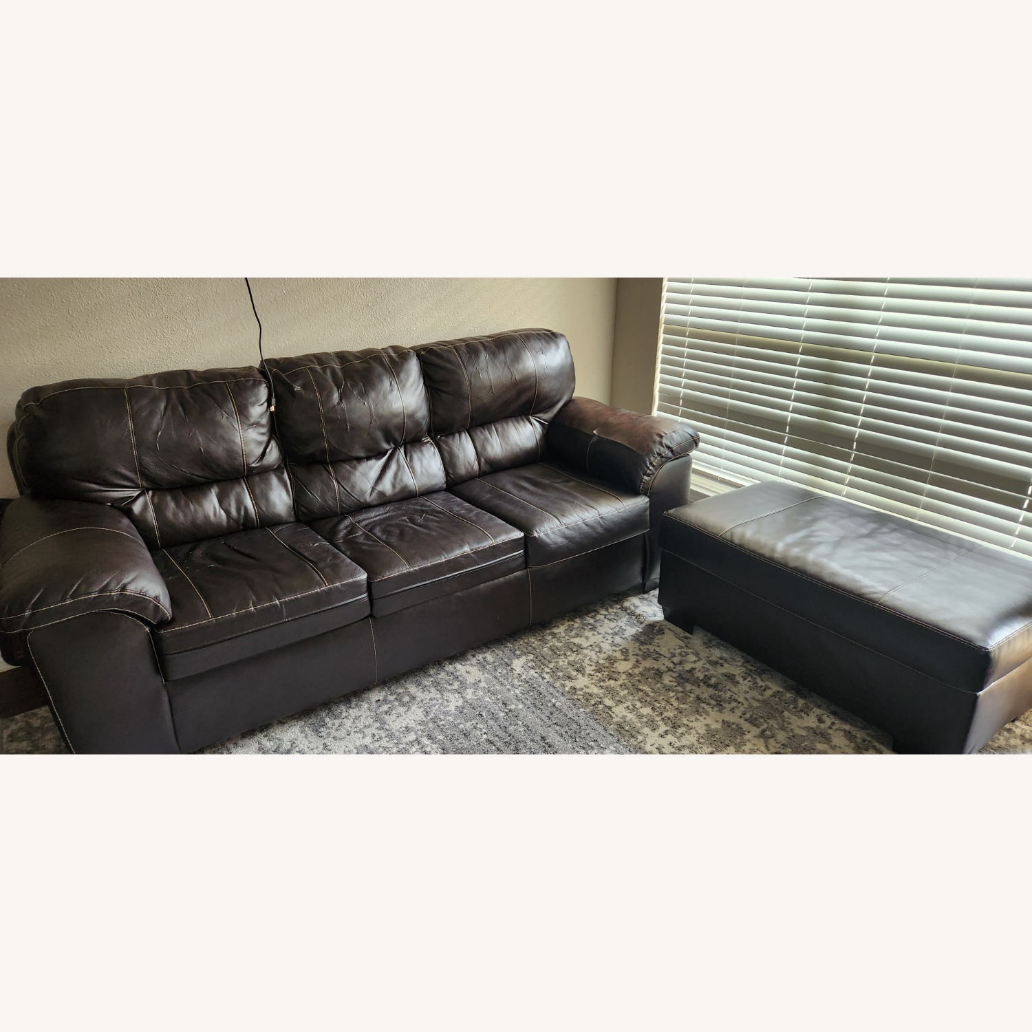 3 Seater Faux Leather Sofa with Ottoman - image-1