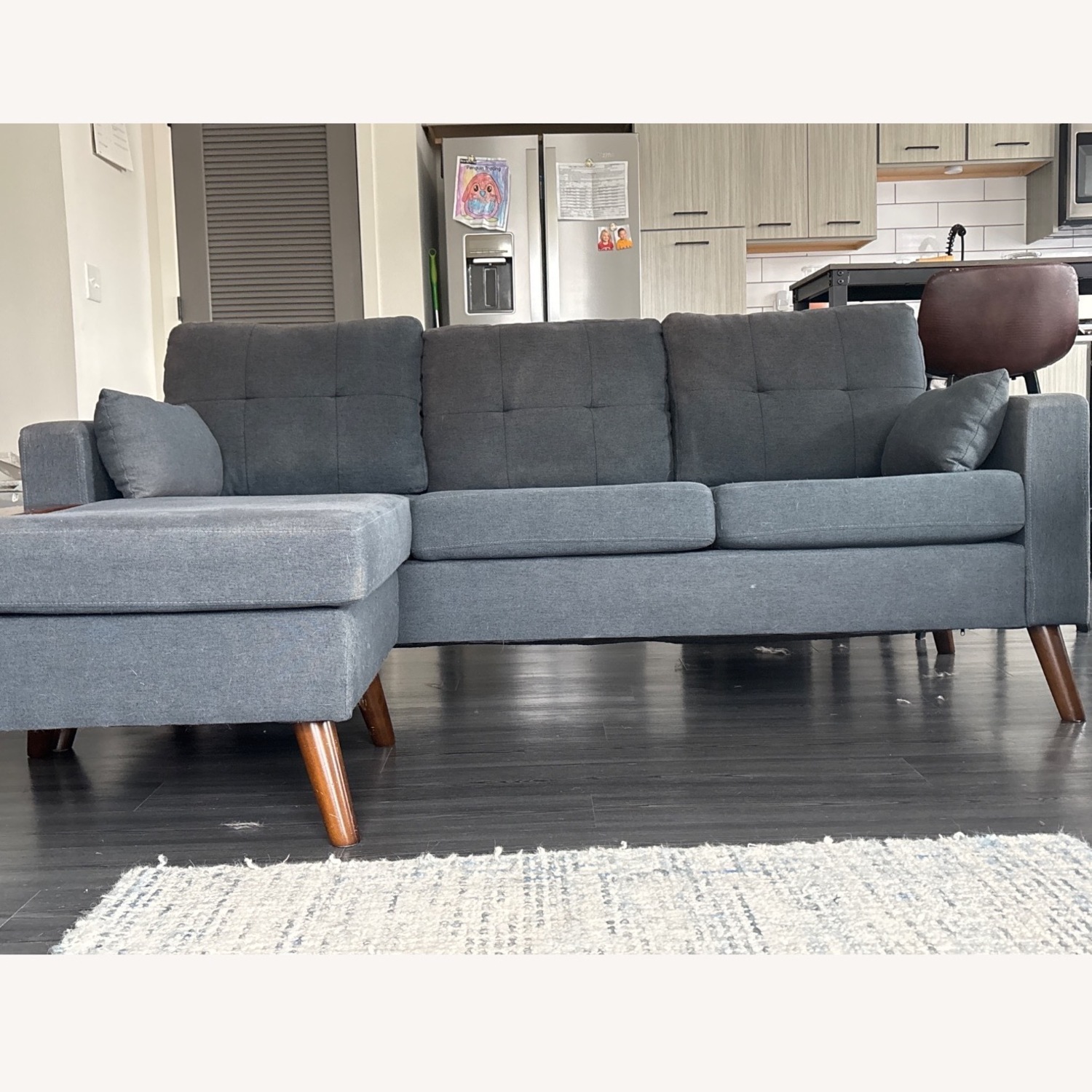 Navy Blue Mid-century Modern Modular L Shape Sofa - image-4