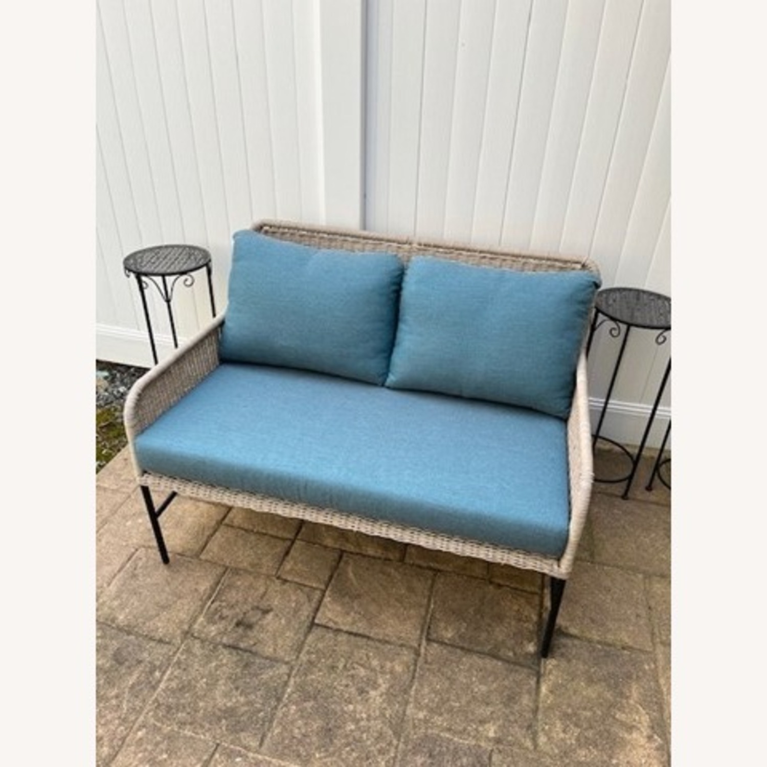 Pottery Barn Tulum Wicker Outdoor Loveseat Set - image-1