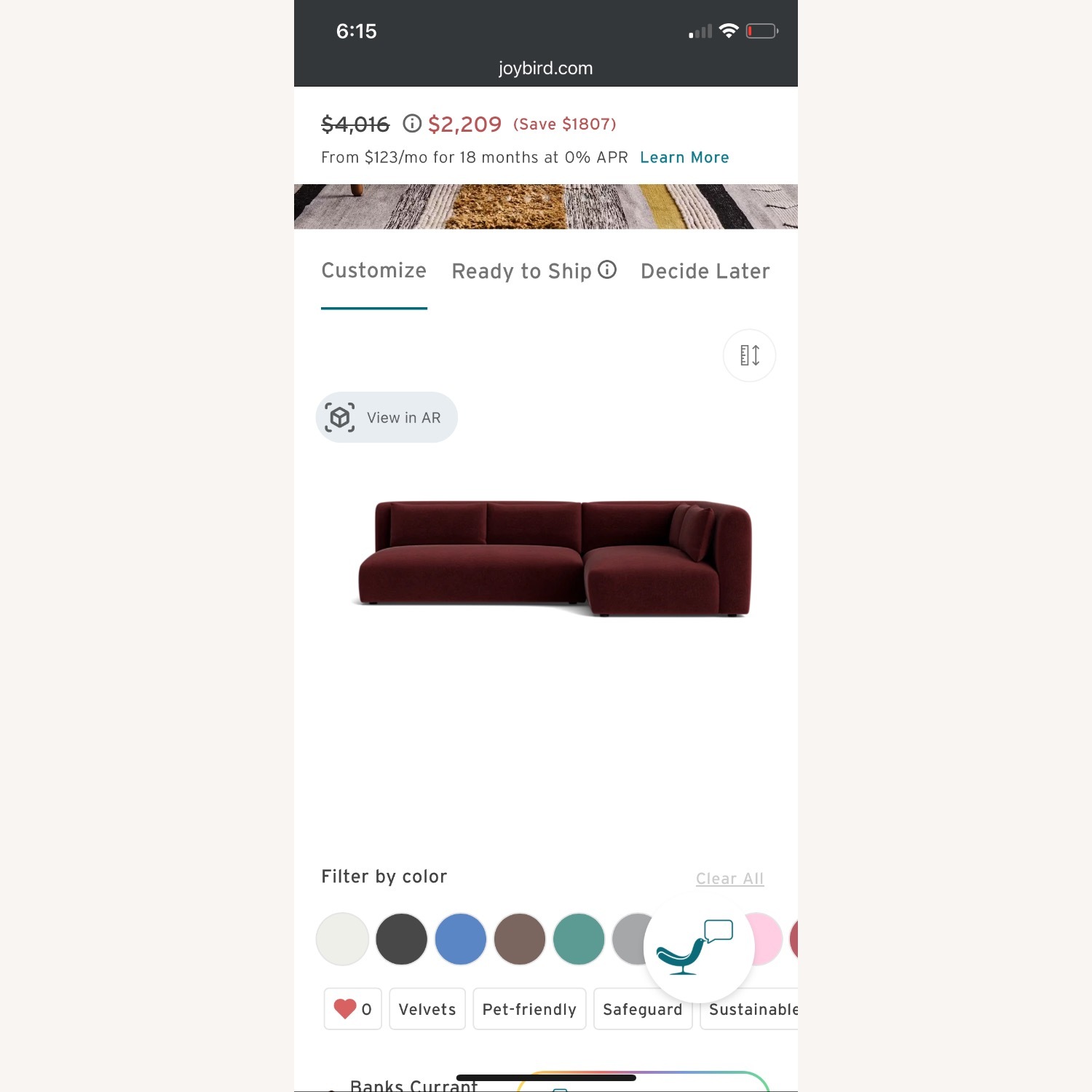 Joybird Red Velvet Carin Sectional  - image-5