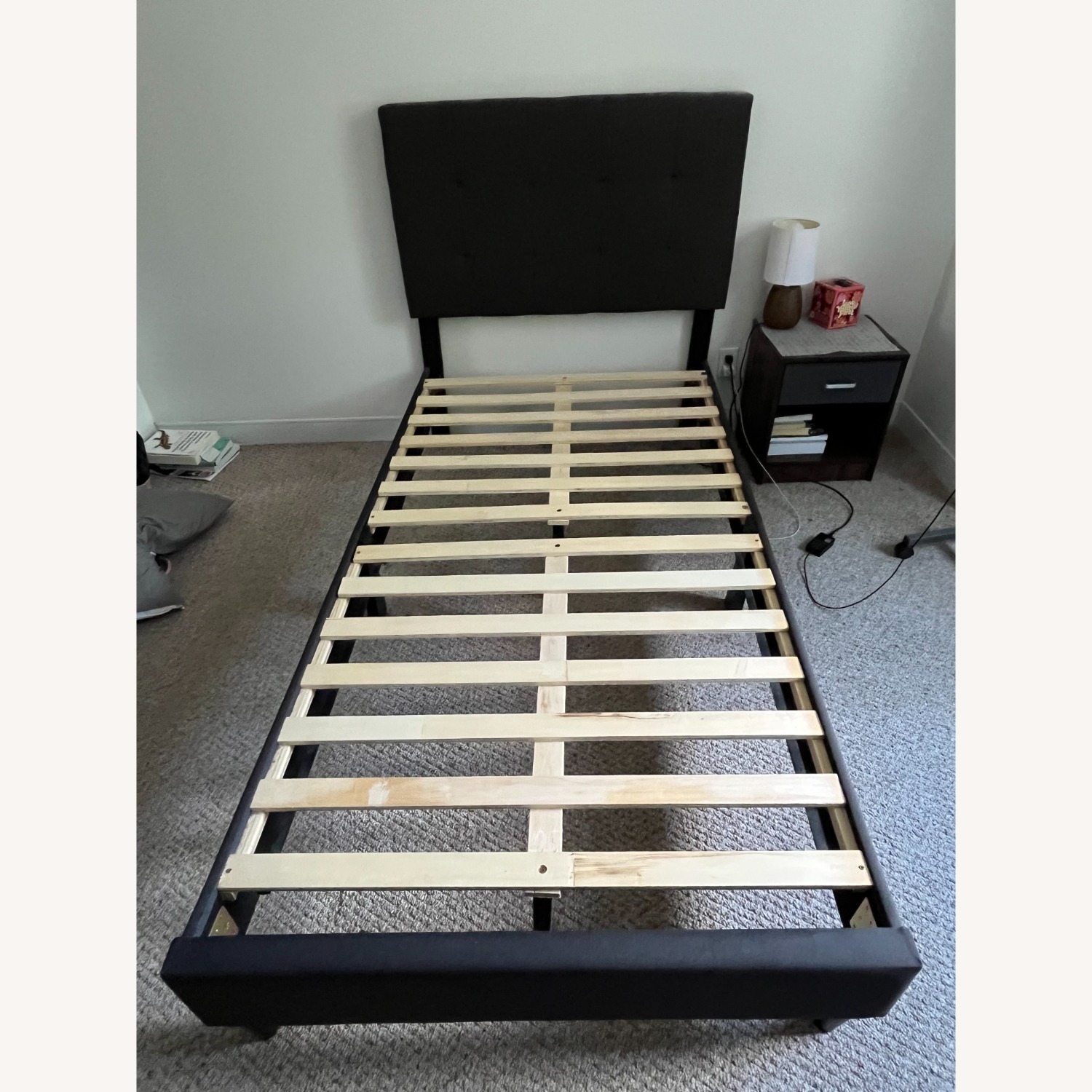 Twin-sized Bed Frame W Gray Headboard - image-1